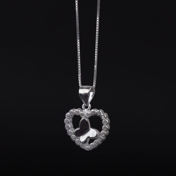 Sterling Silver Heart Pendant with Butterfly and Zircon Stone