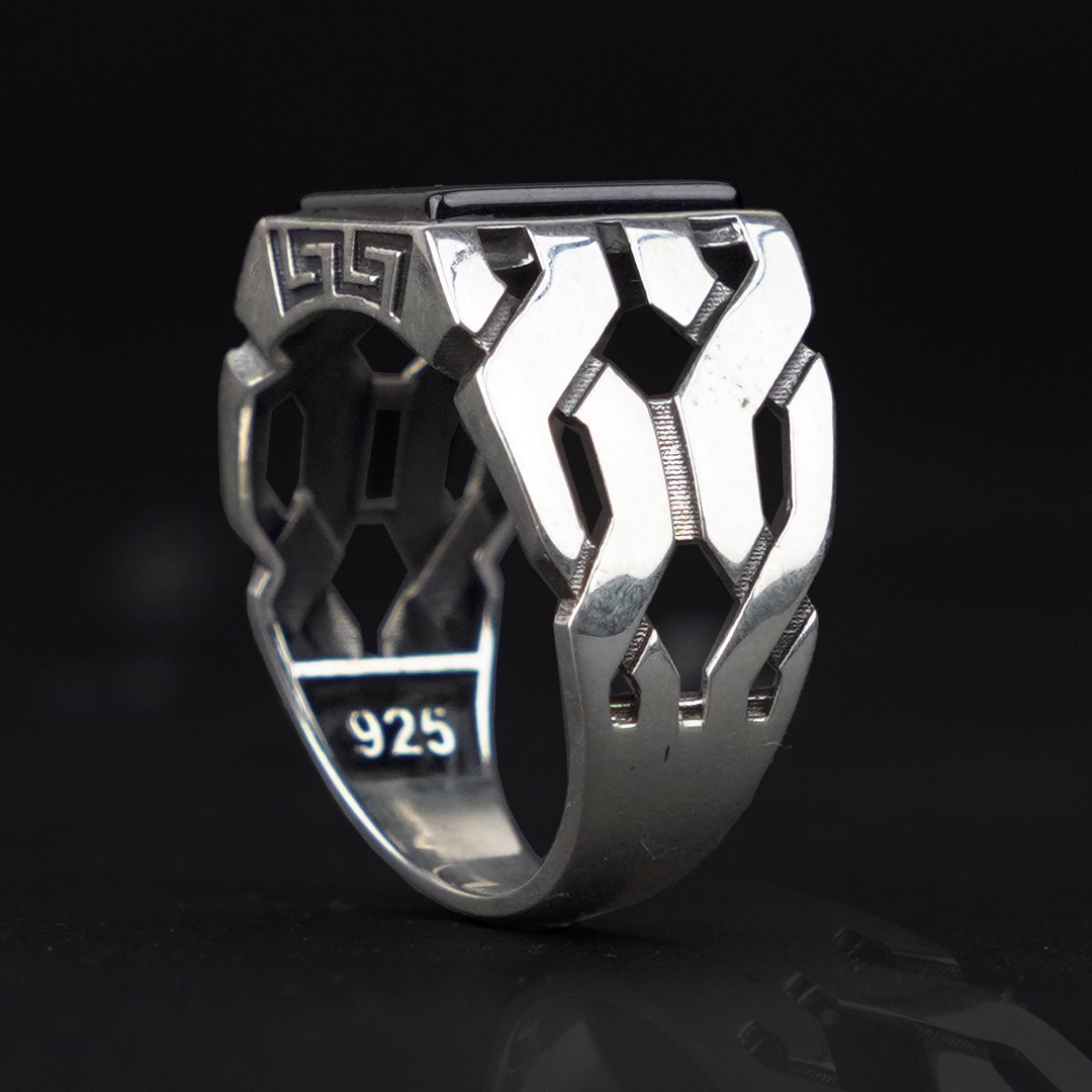 Men's Silver Ring with Black Onyx Stone - Image 2