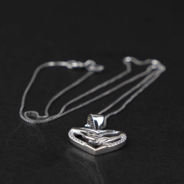 Sterling Silver Heart Pendant with Handshake and Zircon Stone - Image 4