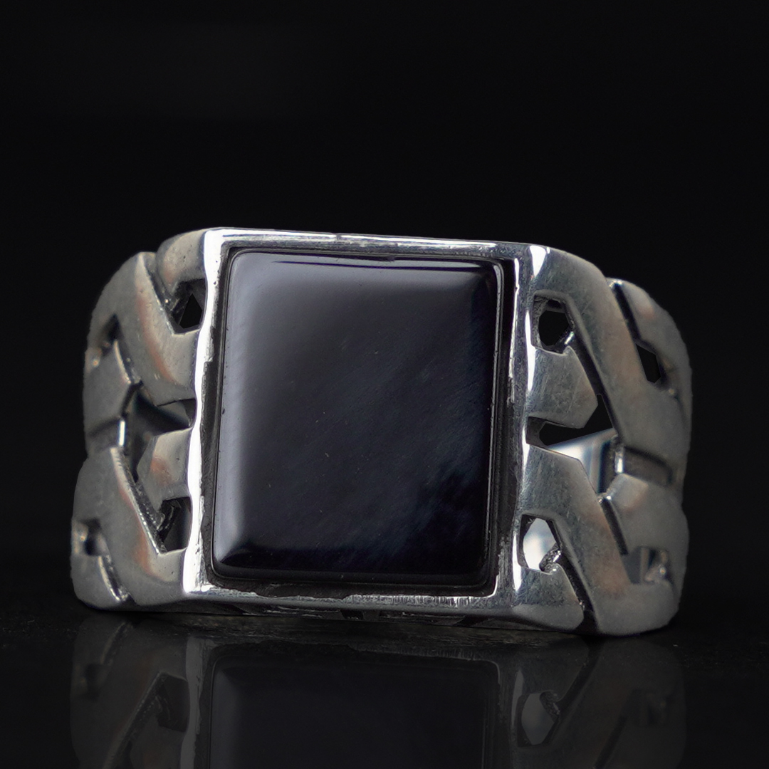 Men's Silver Ring with Black Onyx Stone - Image 3